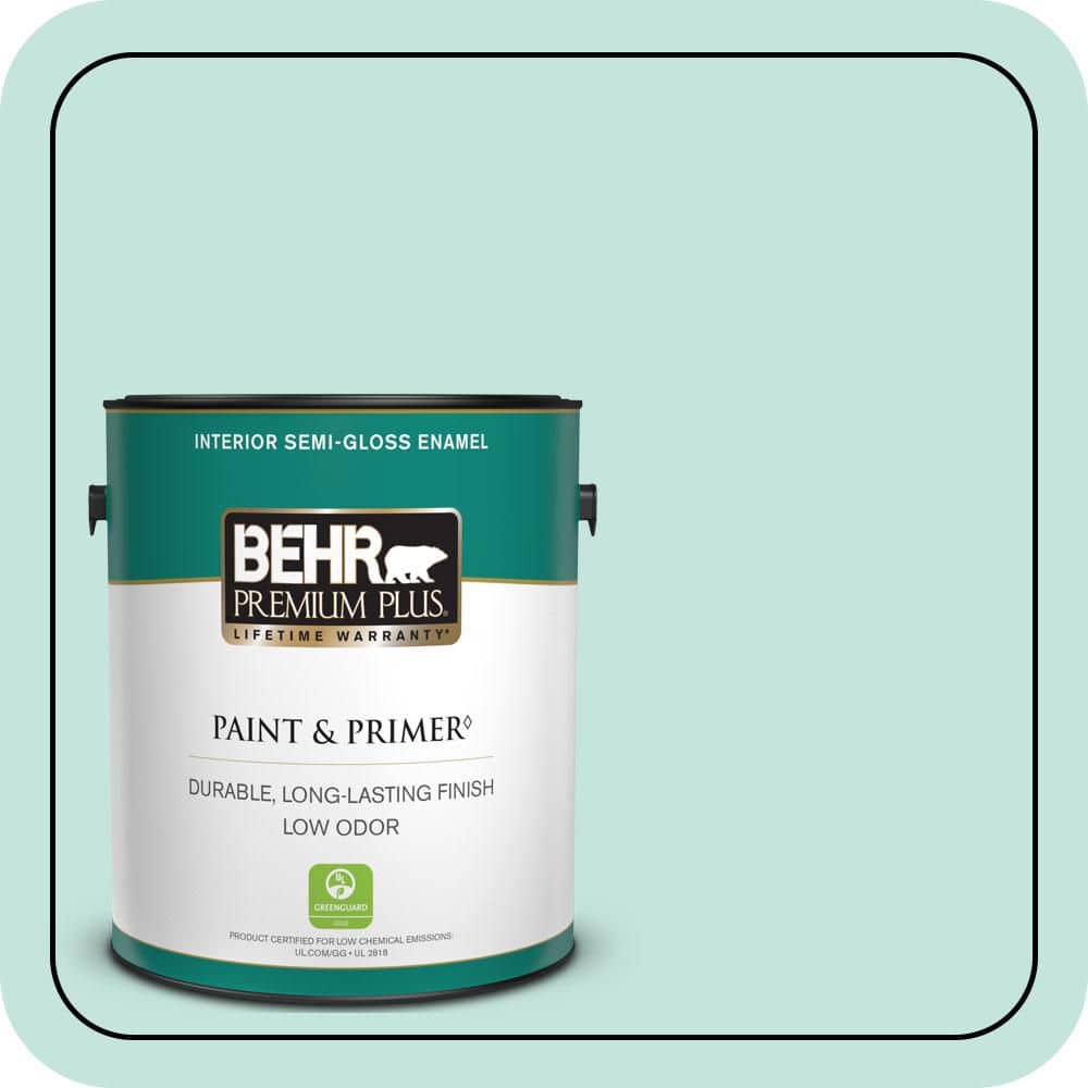 BEHR PREMIUM PLUS 1 gal. #MQ3-19 Misty Isle Semi-Gloss Enamel Low Odor Interior Paint & Primer
