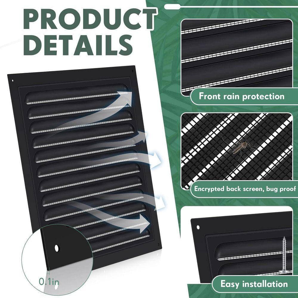 KIWDZFU 12 x 12 Square Black Aluminum Mesh Gable Wall Vent with Screen for Attic Garage Shed Ventilation 2 Pcs (3)