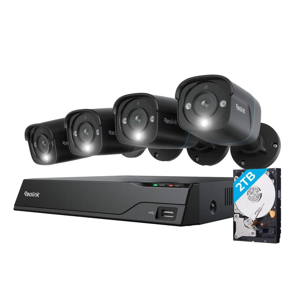 REOLINK Advantage 4K 8-Channel 8MP PoE 2TB NVR Security Camera System with 4-Wired Outdoor Bullet Cameras, 12CH Expand, Black (1)