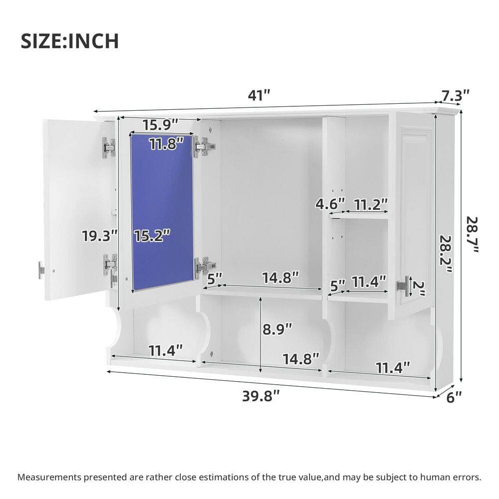 COWLOWN 41 in. W x 28.7 in. H White Wood Framed Rectangular Wall Mount Medicine Cabinet with Mirror (2)