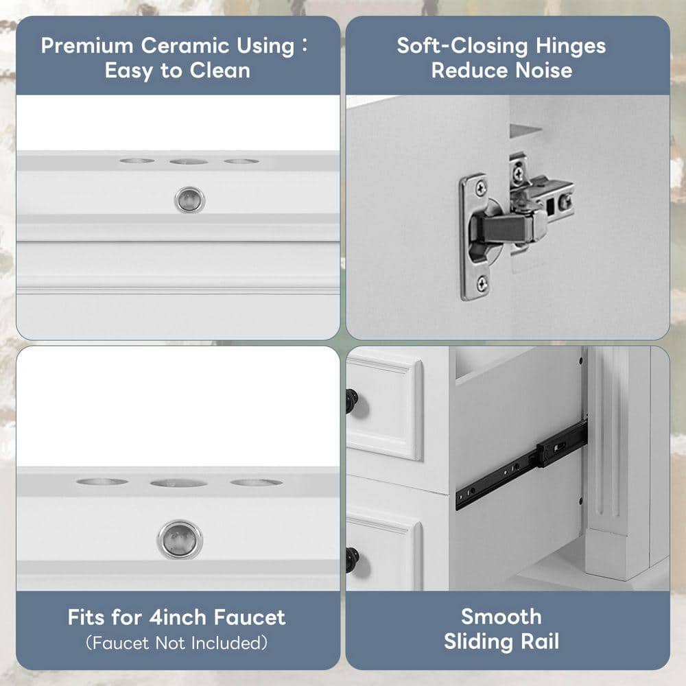 COWLOWN 30 in. W x 18.4 in. D x 34 in. H Bathroom White Linen Cabinet (3)