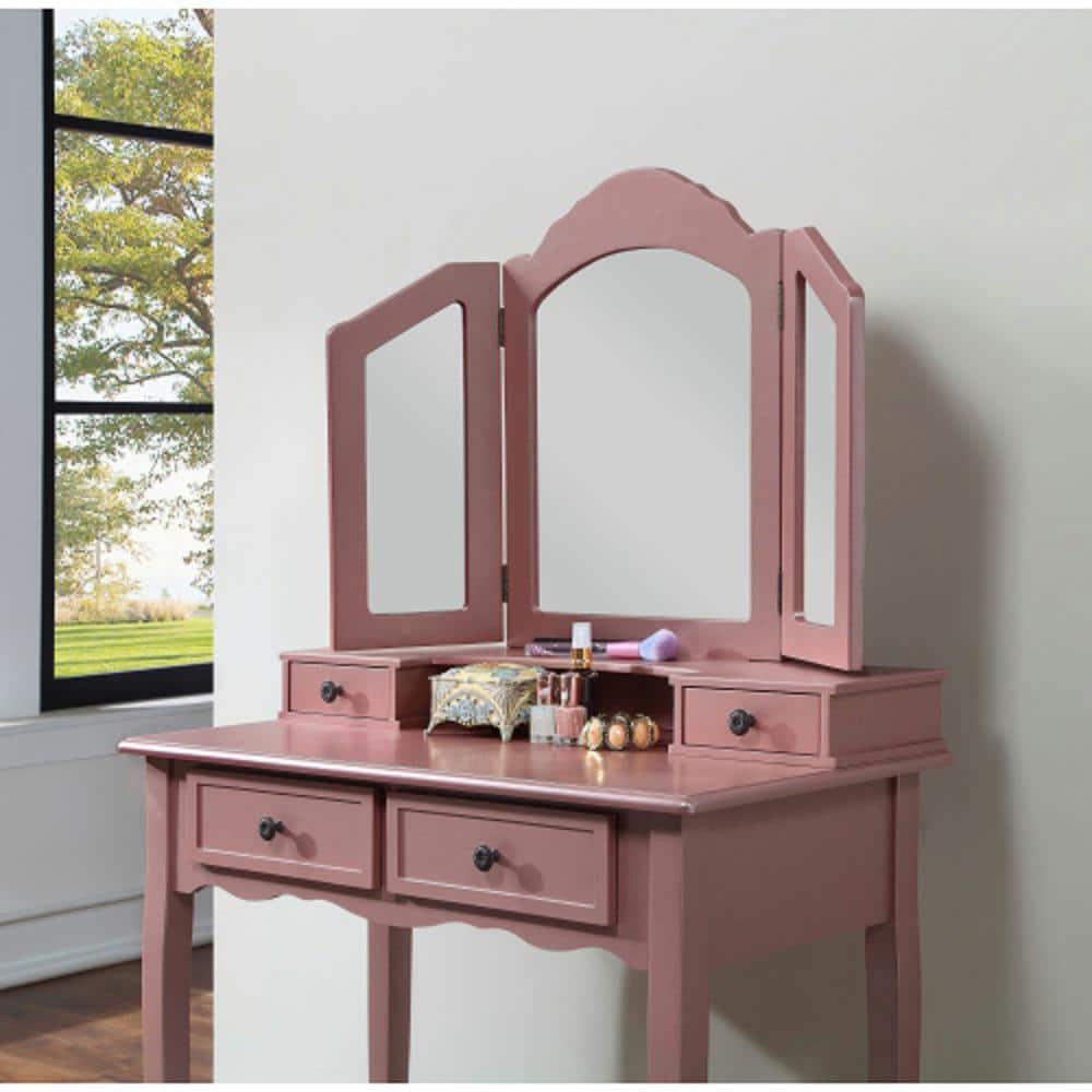 Adrinfly 18.50 in W x 33.75 in D x 17.16 in H, Bath Vanity Cabinet without Top in Rose Gold with Mirror, Table and Stool Set (3)