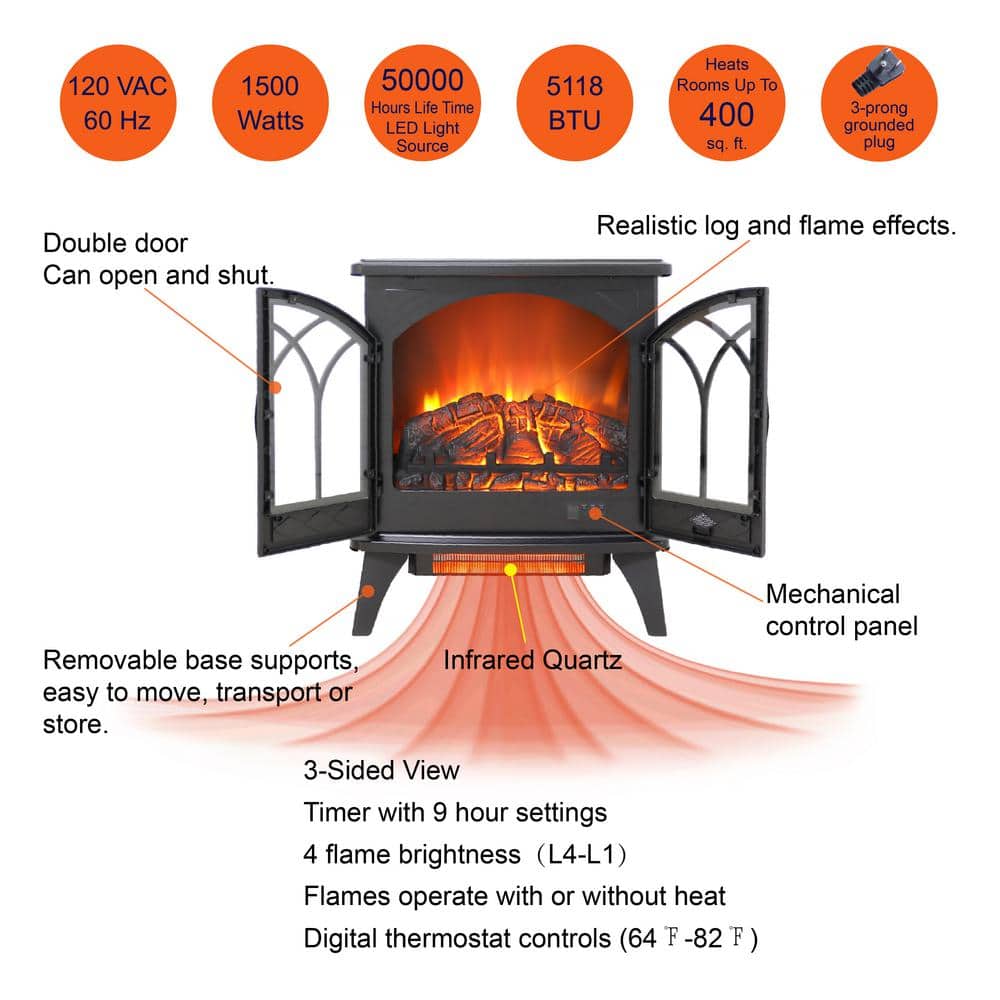 Mondawe 24 in. 400 sq. ft. 3D Flame Electric Stove in Black with Remote Control (3)