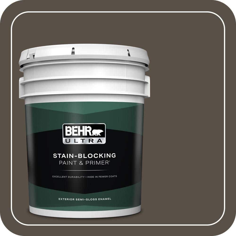 BEHR ULTRA 5 gal. #N360-7 Potting Soil Semi-Gloss Enamel Exterior Paint & Primer