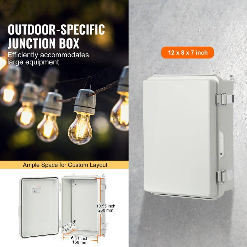SVOPES Outdoor Electrical Junction Box, 11.81 in. x 7.87 in. x 7.08 in. ABS Enclosure with Hinged Cover, Stainless Steel Latch (2)