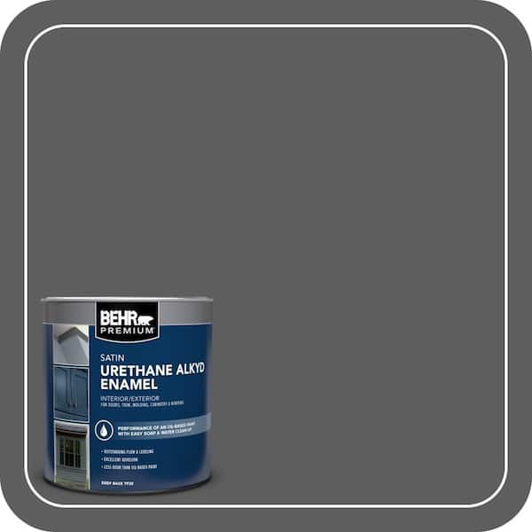 BEHR PREMIUM 1 qt. #N520-6 Asphalt Gray Satin Enamel Urethane Alkyd Interior/Exterior Paint (2)