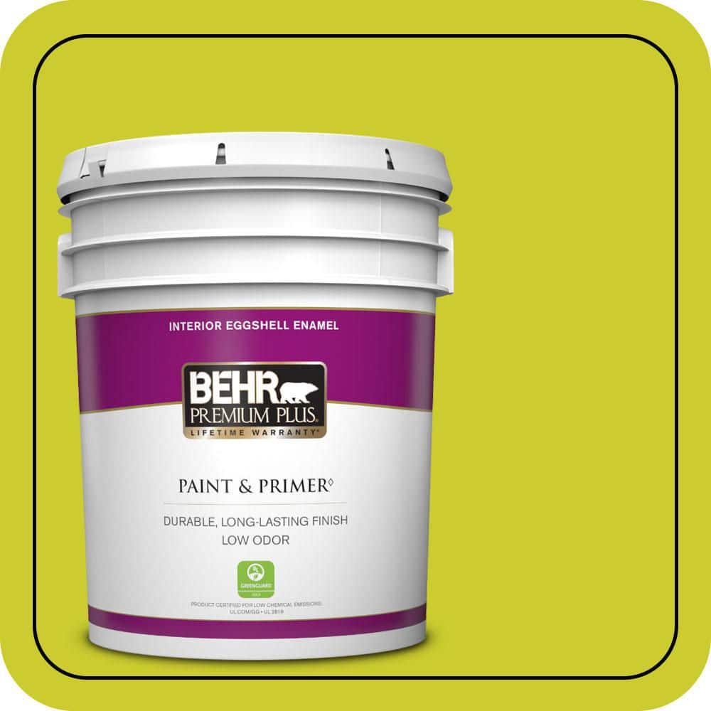 BEHR PREMIUM PLUS 5 gal. #S-G-400 Lime Pop Eggshell Enamel Low Odor Interior Paint & Primer