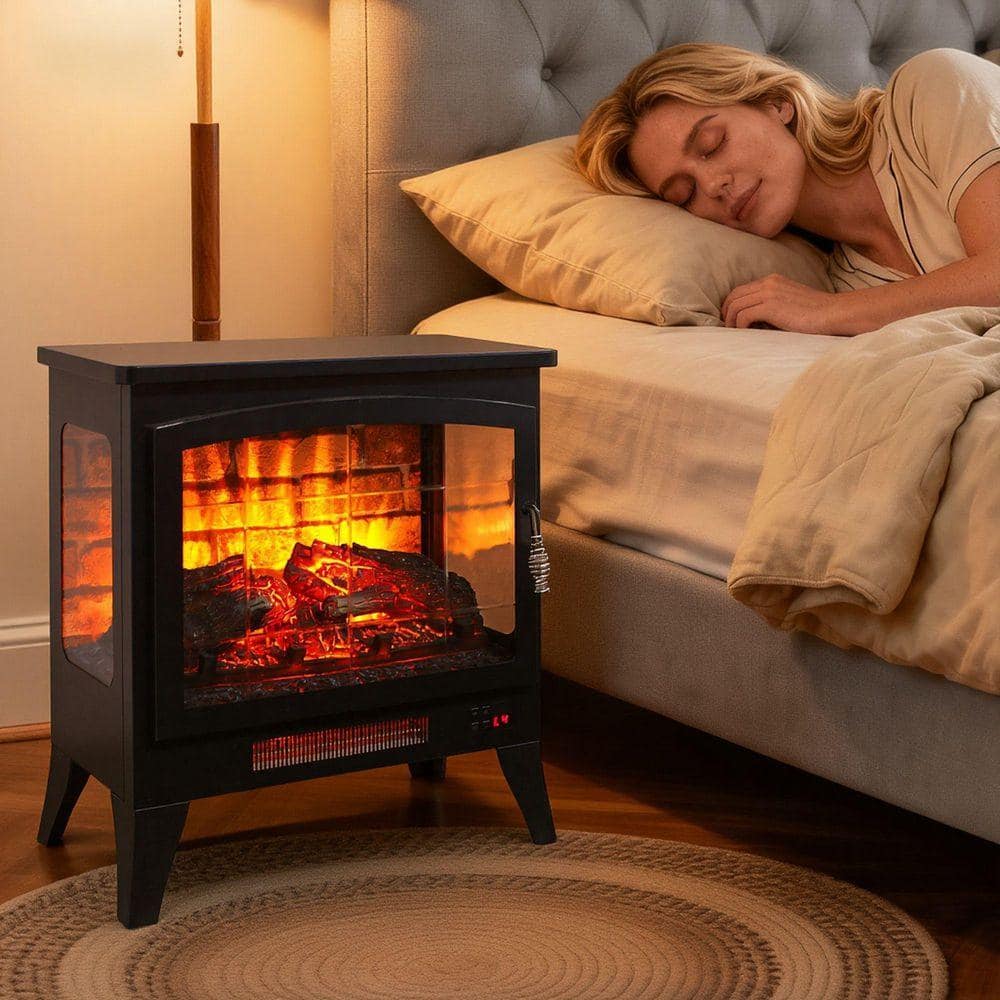 SUNRINX 21 in. 400 sq. ft. Electric Stove with 3-Sided 3D Flame in Black, Remote, 1400W Heat, CSA/UL Certified (2)