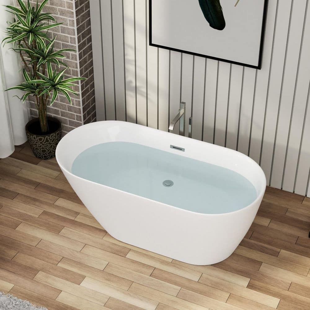 WELLFOR 59 in. x 29.5 in. Soaking Bathtub with Center Drain in Gloss White with Chrome Overflow and Pop-Up Drain (1)