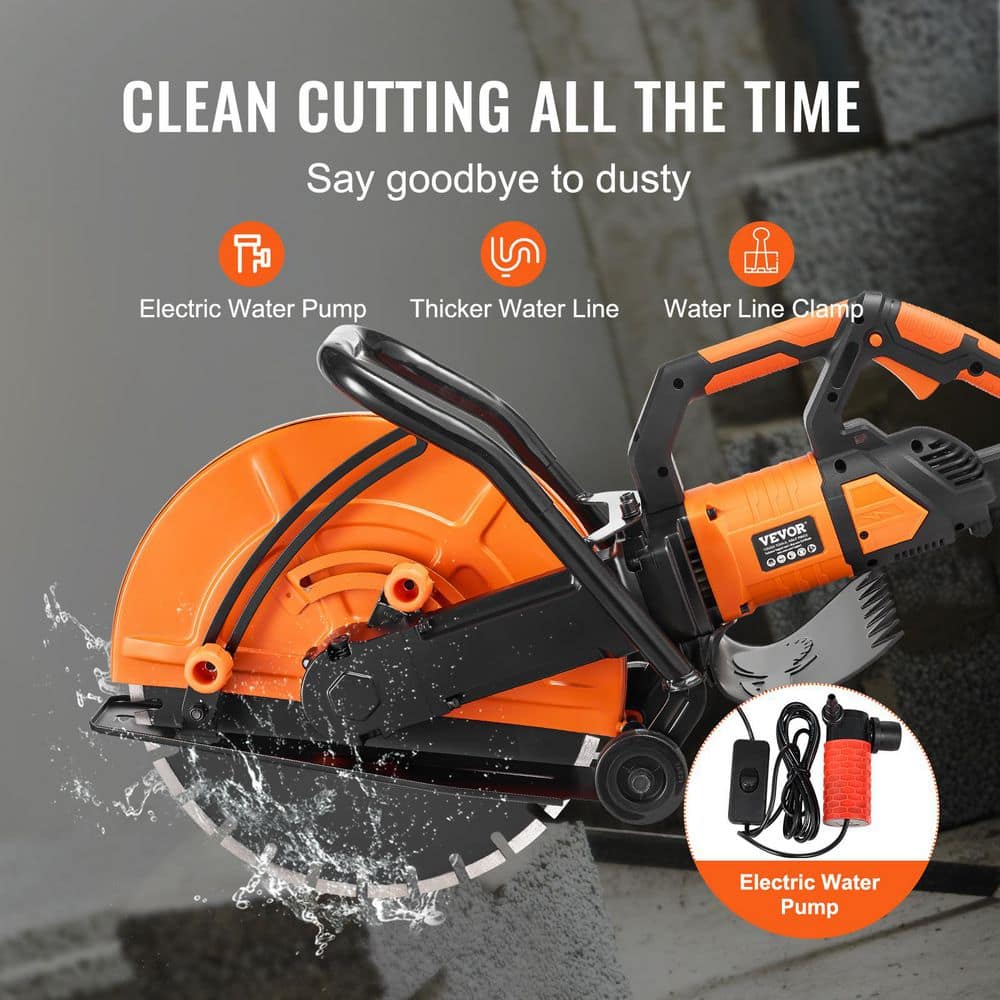 VEVOR Electric Concrete Saw, 32 in. x 9 in. Adjustable Cutting Depth, 15 A Motor Circular Saw Cutter for Stone, Brick (3)