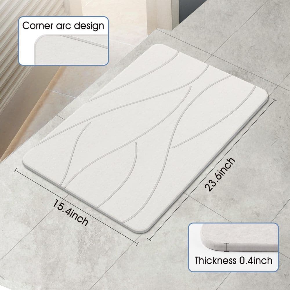 Wudkey 15.4 in. x 23.6 in. Stone Bath Mat in White, Non-Slip Super Absorbent Diatomaceous Earth Shower Mat, Quick Drying (2)