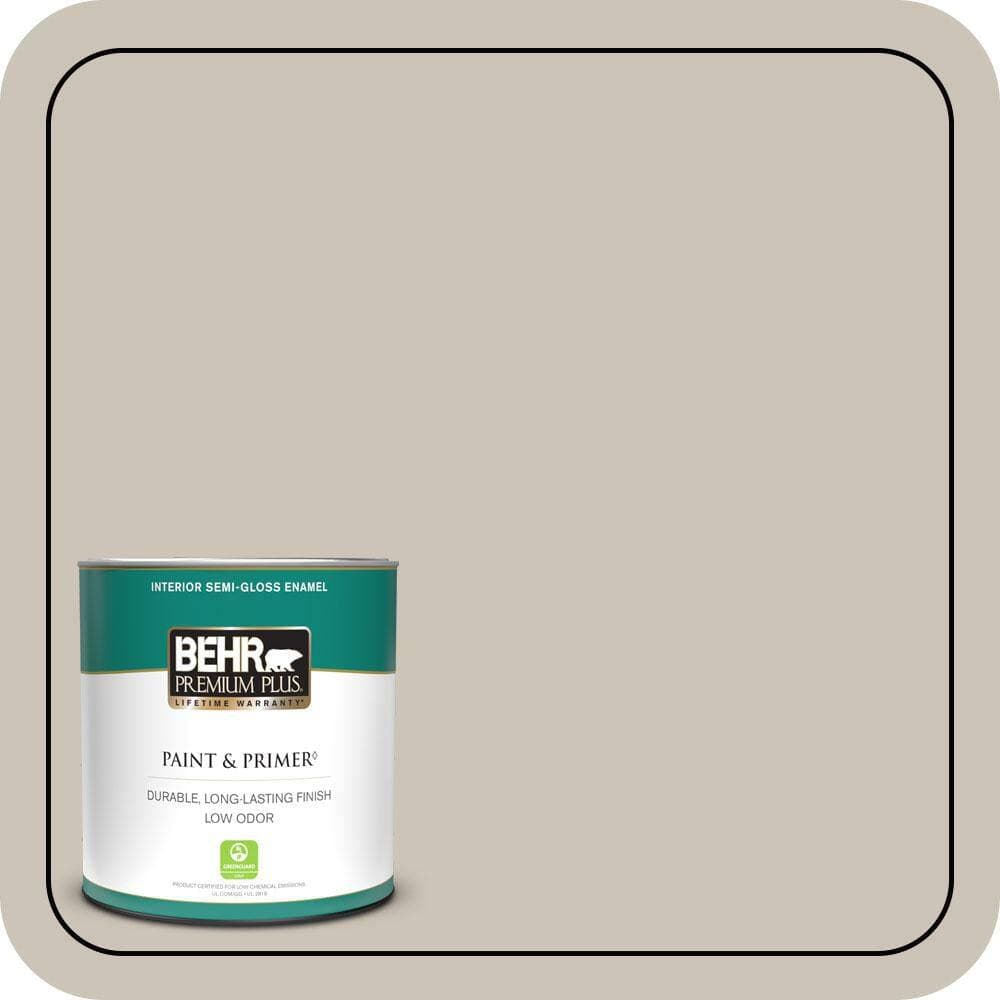 BEHR PREMIUM PLUS 1 qt. Designer Collection #DC-009 Vintage Pewter Semi-Gloss Enamel Low Odor Interior Paint & Primer