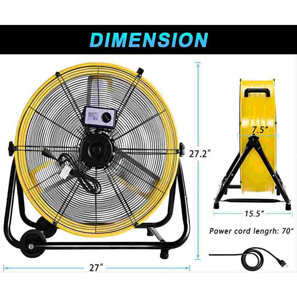 Deeshe Industrial Fan 24 Inch Heavy Duty Drum 3 Speed 8100 CFM Air Circulation High Velocity Fan for Warehouse Yellow (2)