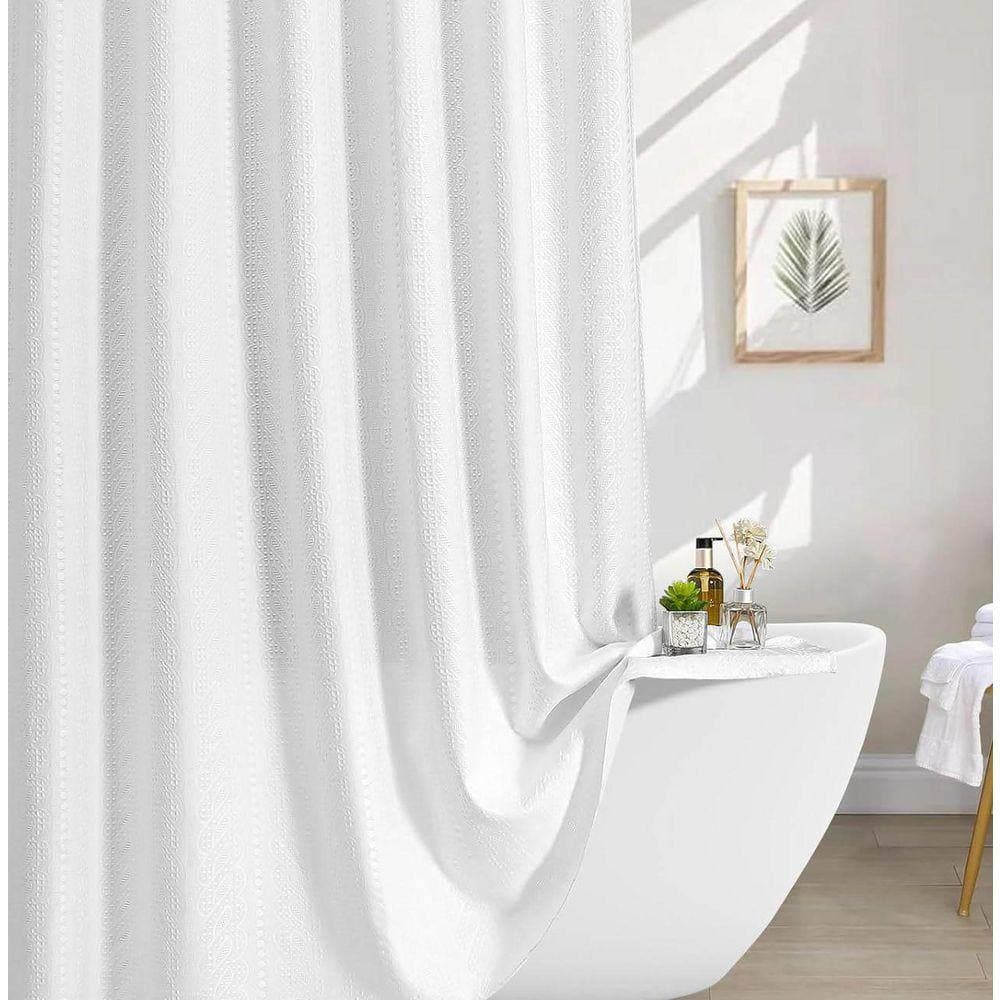 Unbranded Waffle Woven 72 in. W x 72 in. L Polyester Shower Curtain in White (3)