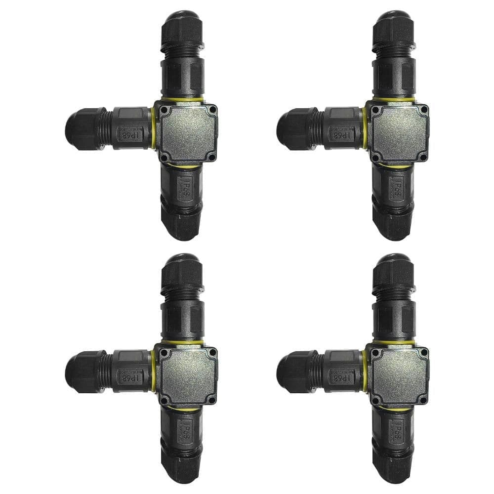 Haloitte IP68 Waterproof Outdoor 3-Pin 3 Way Connector Electrical Junction Box M20 Cable Connector for LED Light Black 4-Pack (1)