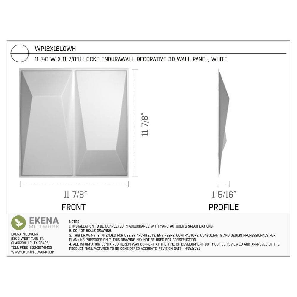 Ekena Millwork 11-7/8"W x 11-7/8"H Locke EnduraWall Decorative 3D Wall Panel (50-Pack for 48.96 Sq.Ft.) (2)