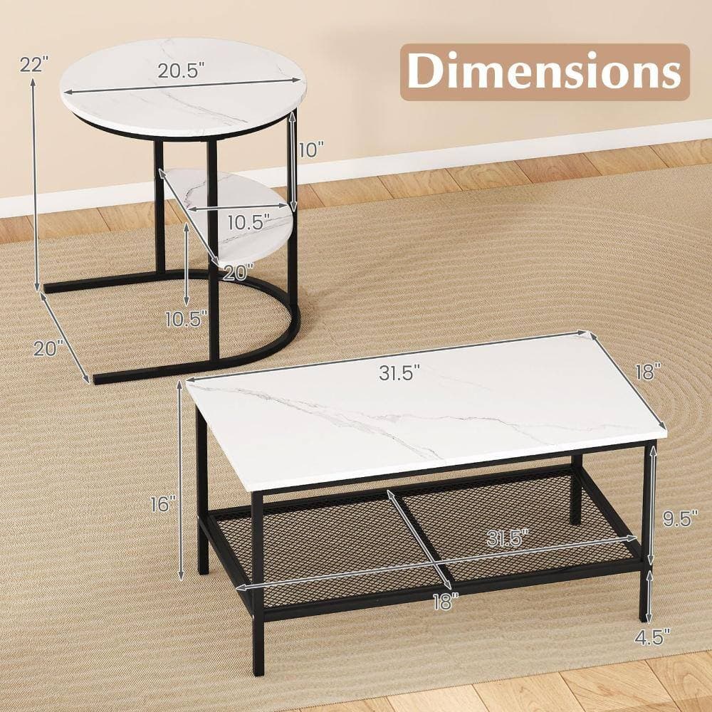 Volenca 2-Piece Living Room Table Set, 2-Tier Coffee Table and End Table with Storage Shelves (3)