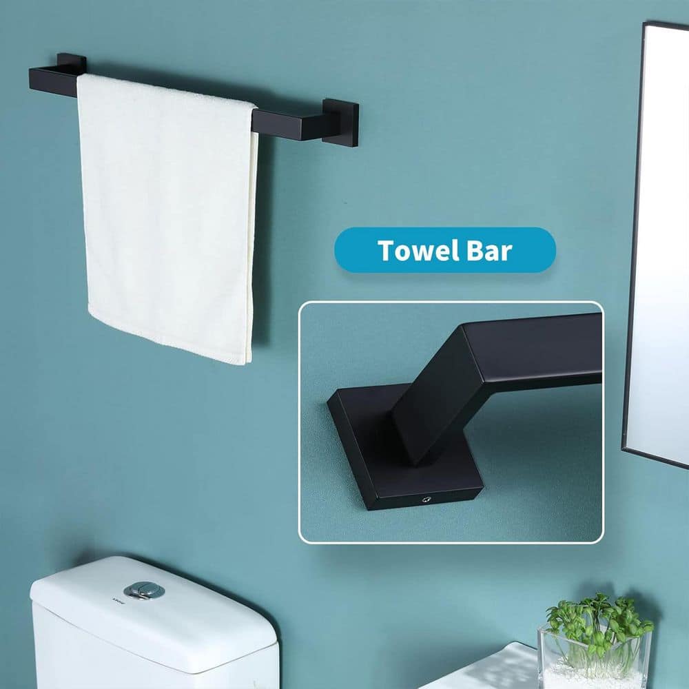 BYH build your home 5-Piece Wall Mount Stainless Steel Bathroom Towel Rack Set in Matte Black (3)