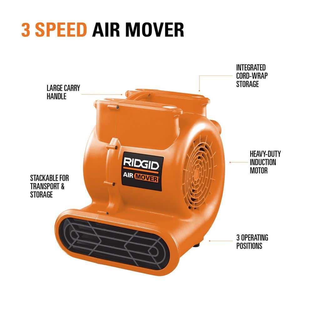 RIDGID 1625 CFM 3-Speed, 3-Positions AM2286 Air Mover Blower Fan for Drying Floors and Janitorial Water Damage Restoration (2)