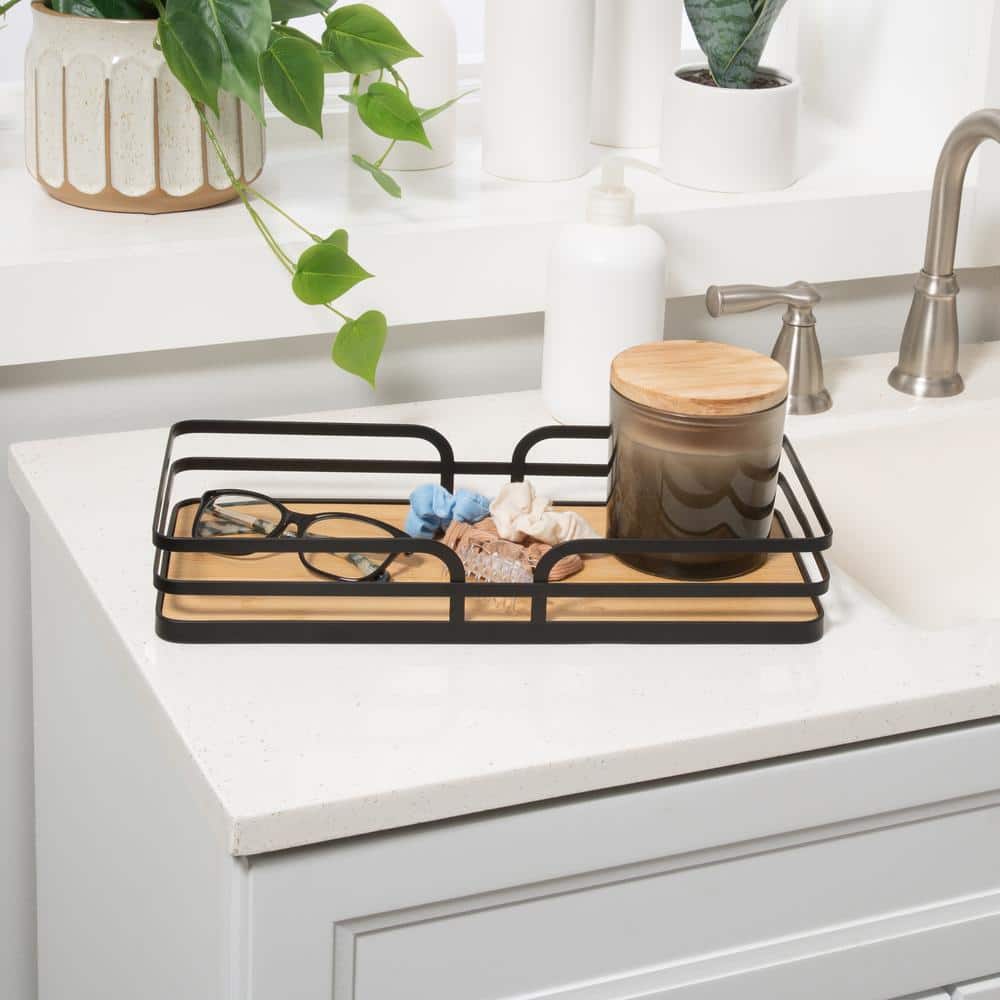 SIMPLIFY Modern Steel Bamboo Vanity Tray in Matte Black (3)