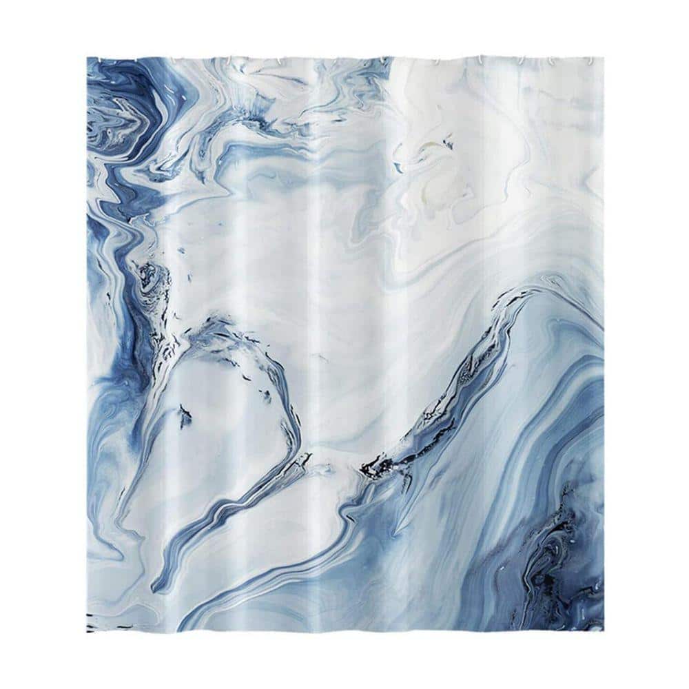 JFVKAF Marble Shower Curtain Waterproof Bathroom Decor 72x72 Inch Printed Washable With Hooks Blue Polyester (1)