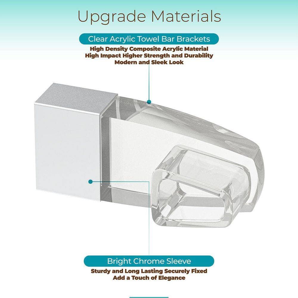 Wudkey 1-Piece Bathroom Accessory Set in Clear, Acrylic Shower Door Towel Bar Brackets with Bright Chrome Sleeve (3)