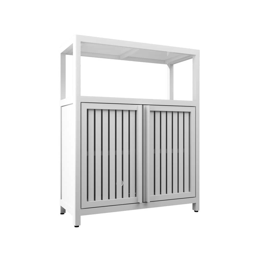 Otryad 24 in. W x 10 in. D x 32 in. H White Bamboo Linen Cabinet, Bathroom Storage Cabinet with 2-Doors and Open Shelf