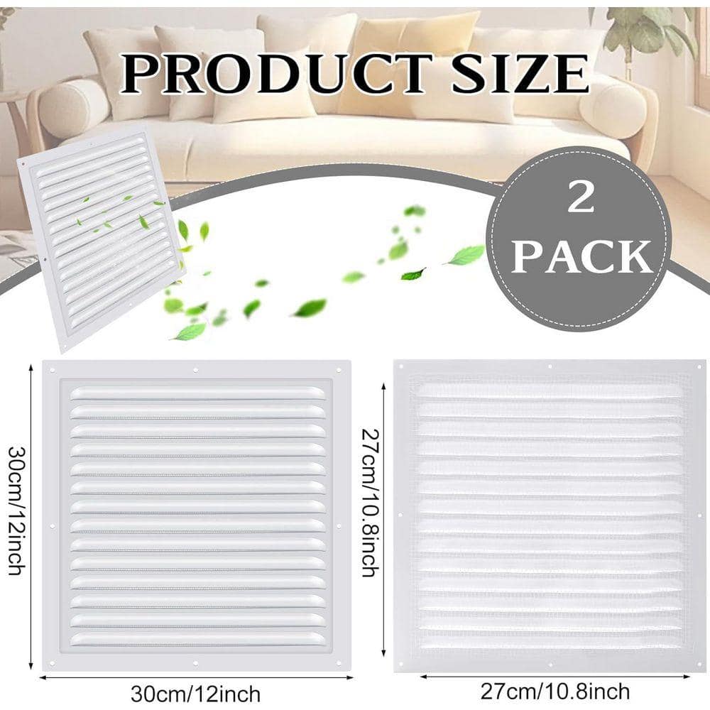 KIWDZFU 12 x 12 Square White Aluminum Gable Vent with Screen Mesh for Attic Shed Garage Ventilation Moisture Protection (2)