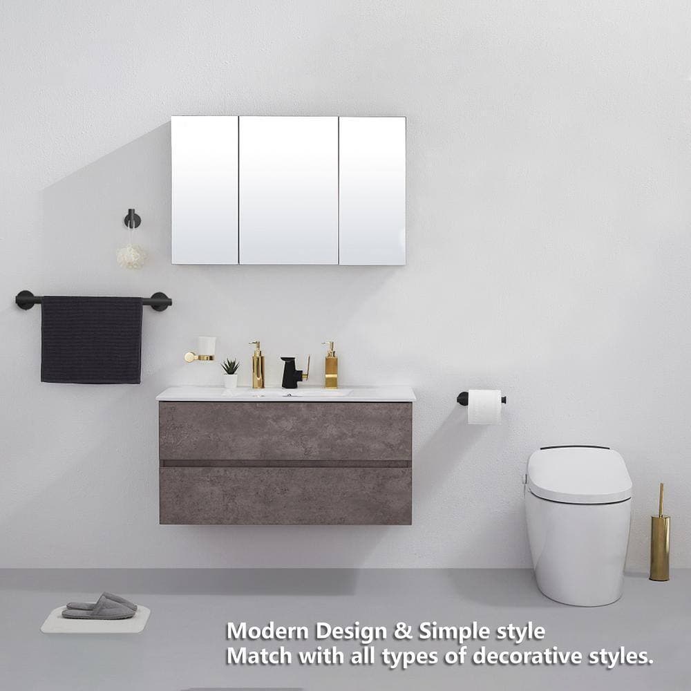 ehablix Bathroom Hardware 3-Piece Bath Hardware Set with Towel Bar, Robe Hook, Toilet Paper Holder in Black (2)