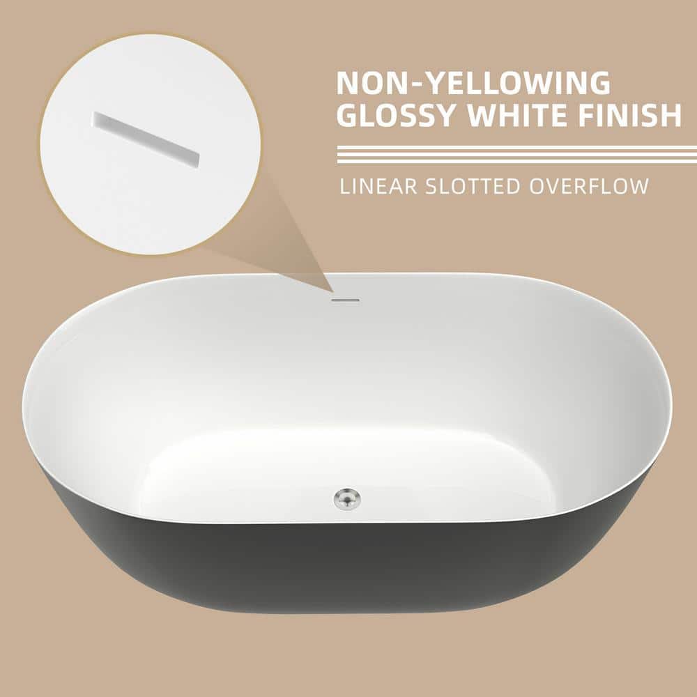 NTQ 59 in. x 30 in. Free Standing Tub Oval Freestanding Soaking Bathtubs Flatbottom Stand Alone Soaker Tub in Matte Gray (2)