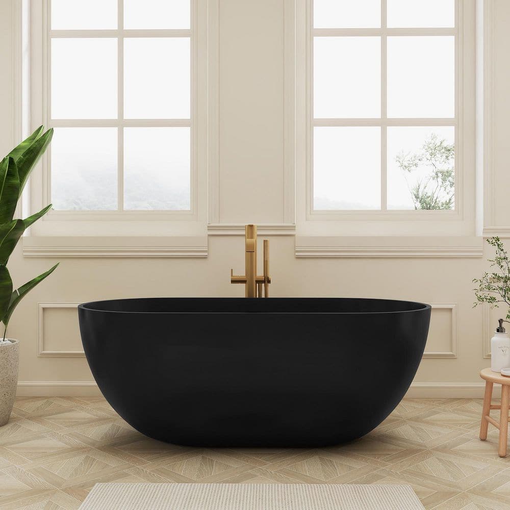 SJ STAR&JANE Kylie 59 in. x 29 in. Stone Resin Freestanding Soaking Bathtub in Black