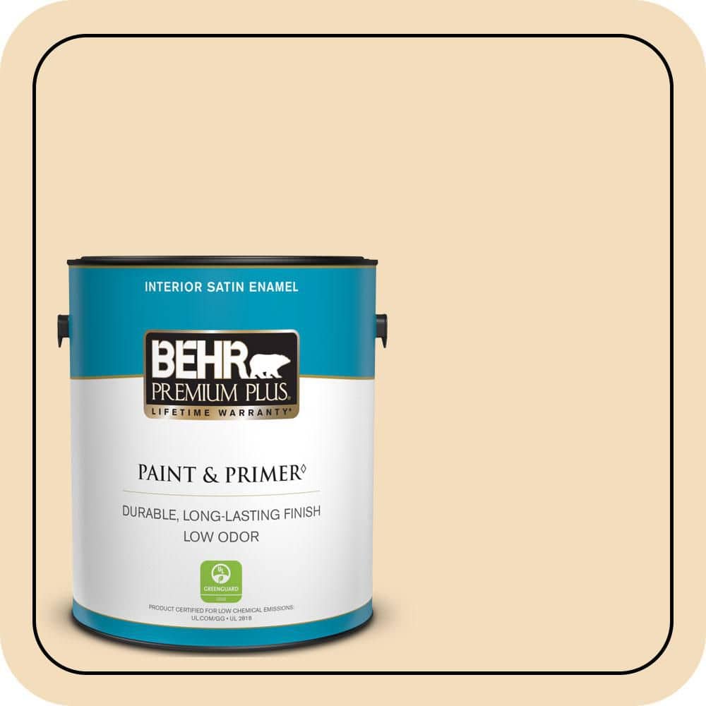 BEHR PREMIUM PLUS 1 gal. #YL-W01 Spinning Silk Satin Enamel Low Odor Interior Paint & Primer