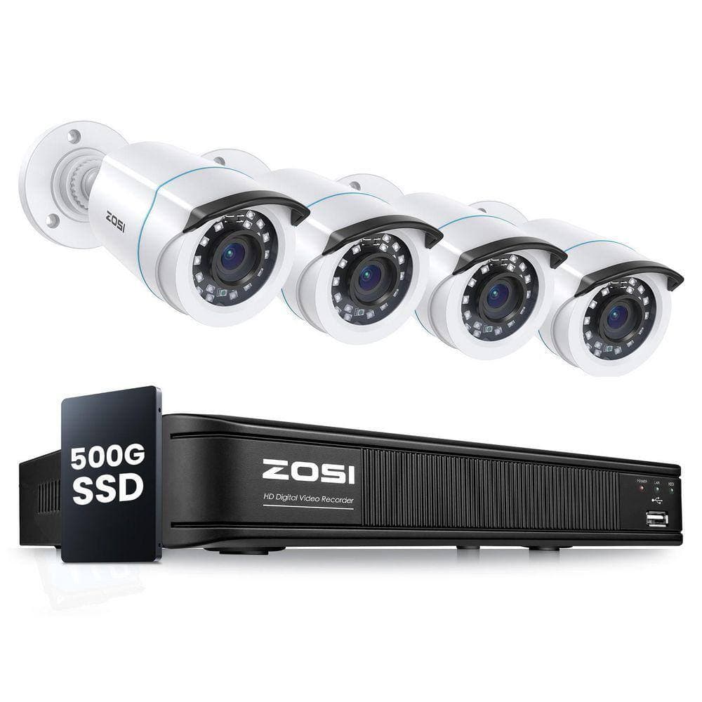 ZOSI H. 265+ 8-Channel 3K LITE DVR 500GB Hard Drive Security Camera System with 4X 1080P Wired Outdoor Cameras, Remote Access (1)