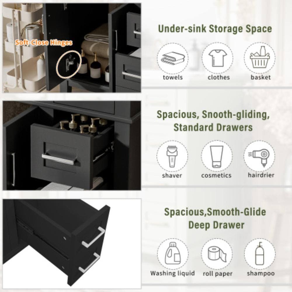 Unbranded 30 in. W x 18 in. D x 34 in. H Bathroom Black Linen Cabinet (3)