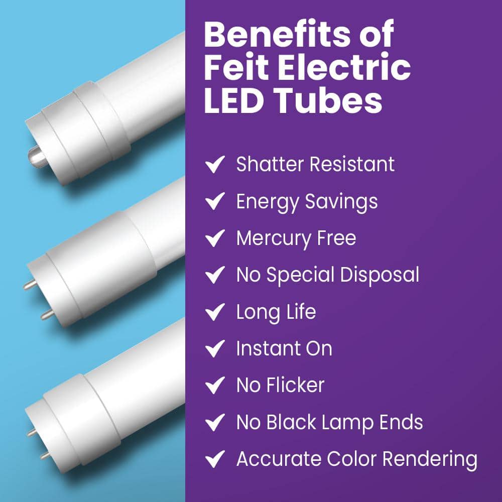 Feit Electric 59-Watt Equivalent 8 ft. White Linear Tube T8/T12 FA8 Single Pin Type B Ballast Bypass LED Light Bulb, 5000K (2-Pack) (4)