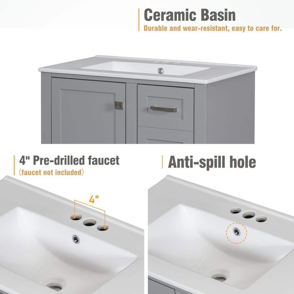 COWLOWN 30 in. W x 18 in. D x 34 in. H Bathroom Gray Linen Cabinet (3)