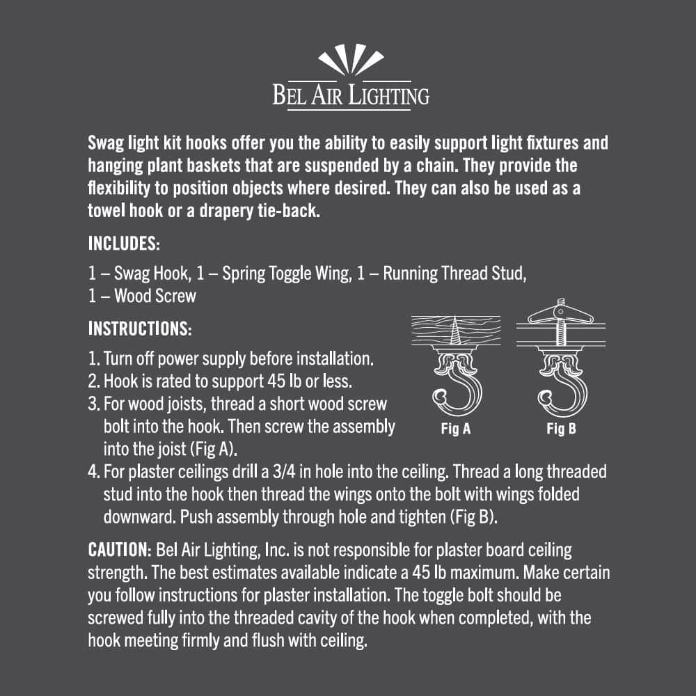 Bel Air Lighting 2.5 in. Antique Brass Swag Hook Kit for Ceiling Mount (3)