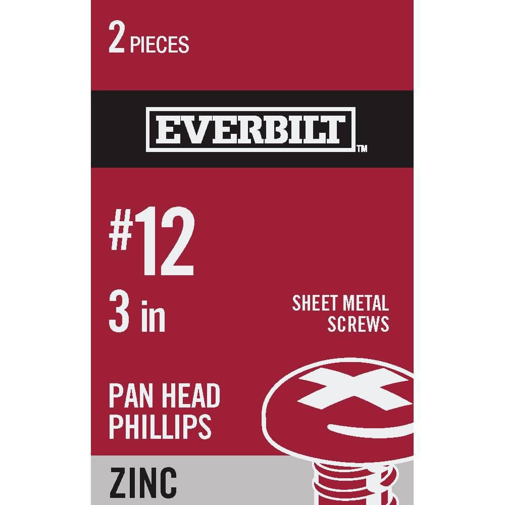 Everbilt #12 x 3 in. Phillips Pan Head Zinc Plated Sheet Metal Screw (2-Pack)
