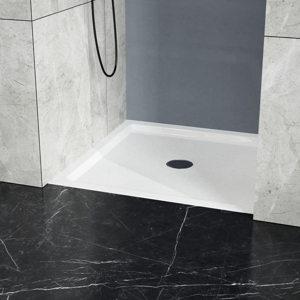 WELLFOR 36 in. L x 36 in. W x 3.35 in. H Alcove Square Acrylic Shower Pan Base with Center Drain in White, Single Threshold (2)