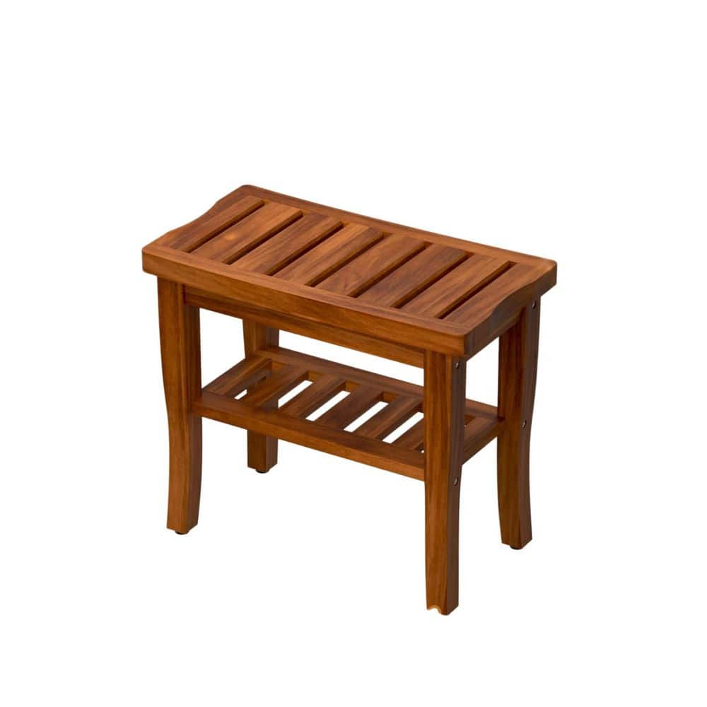 Wudkey Waterproof Teak Shower Bench, Shower Stool in Teak with Storage Shelf, Bathroom Shower Seat for Adults Elderly (1)