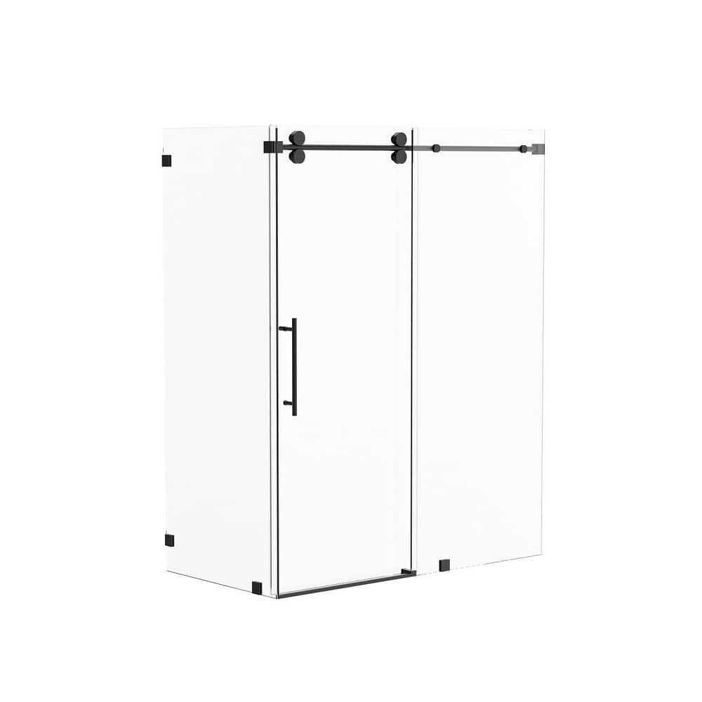AZUPIN Vesta 45-48 in. W x 34 in. D x 76 in. H Frameless Corner Sliding Shower Enclosure in Matte Black with 3/8in. Clear Glass (2)