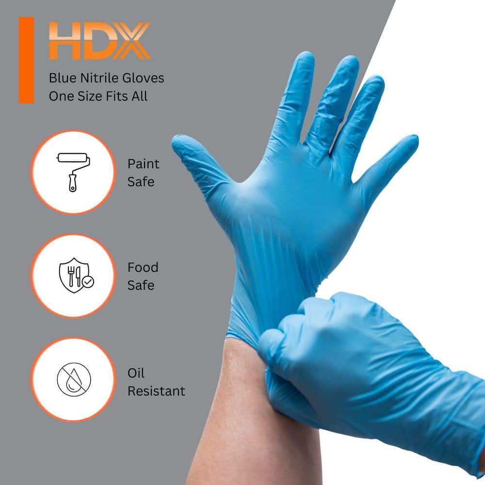 HDX Blue Nitrile Disposable Gloves 40-Pack, Resealable Pop-N-Go Bag, for Painting, Cleaning and Food Handling (2)