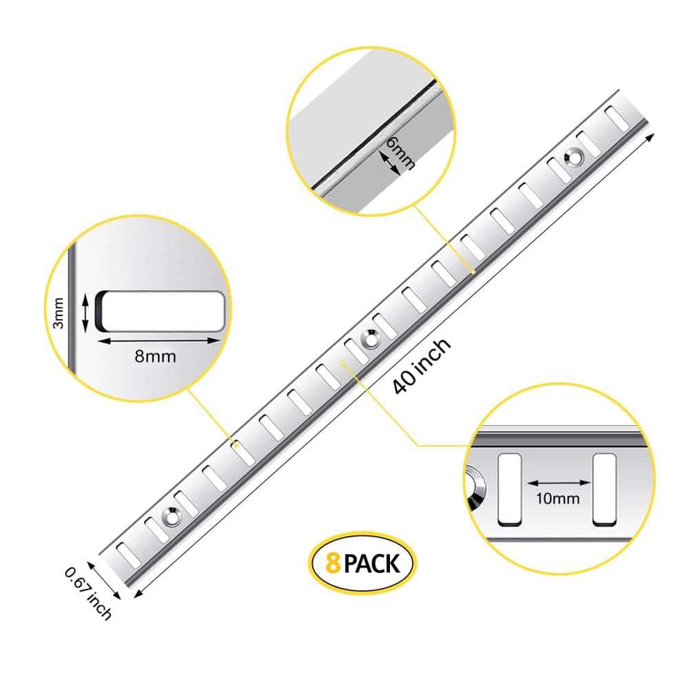 Wudkey Adjustable Shelf Bracket 40 in. 8-Pack, Shelf Pilaster Strips, Shelf Rail, Shelf Track for Cabinet Closet Organization (2)