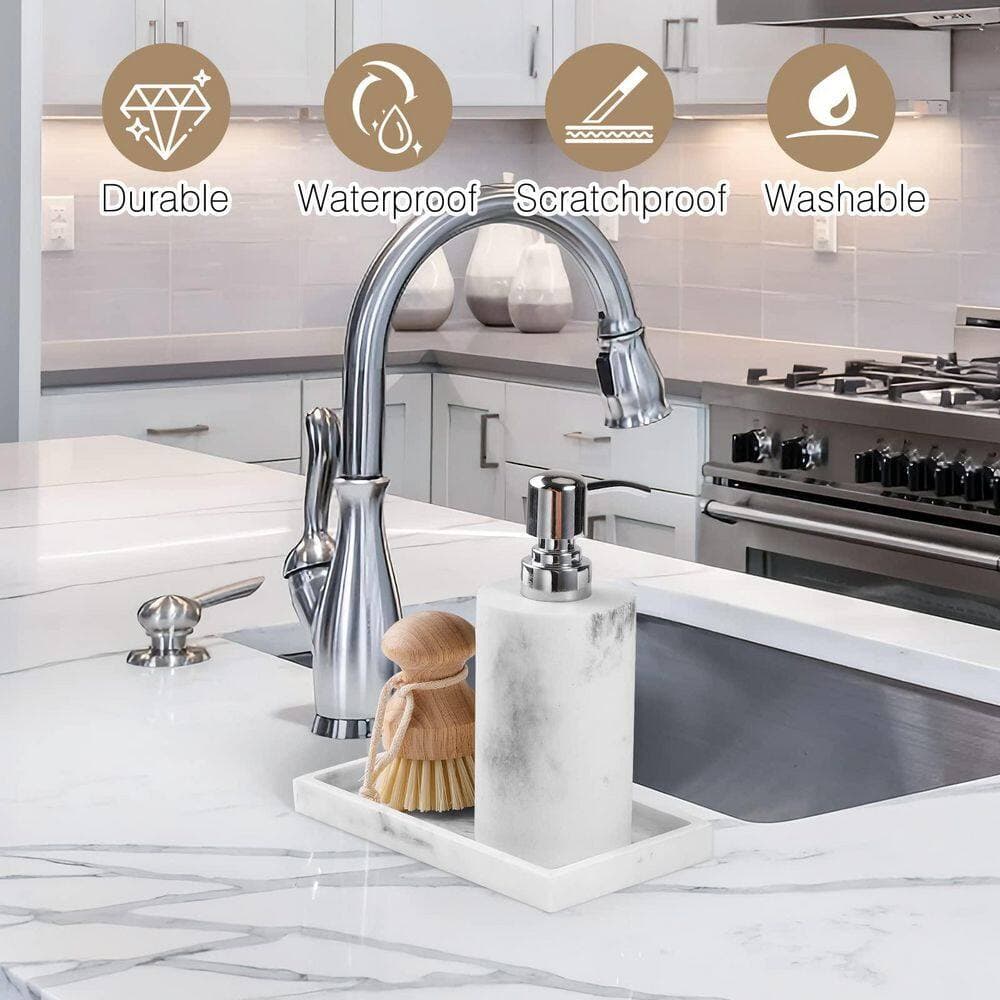 KHKFY Resin Vanity Tray Marble Pattern Countertop Organizer for Soap Dispenser and Perfume in White Marble (2)