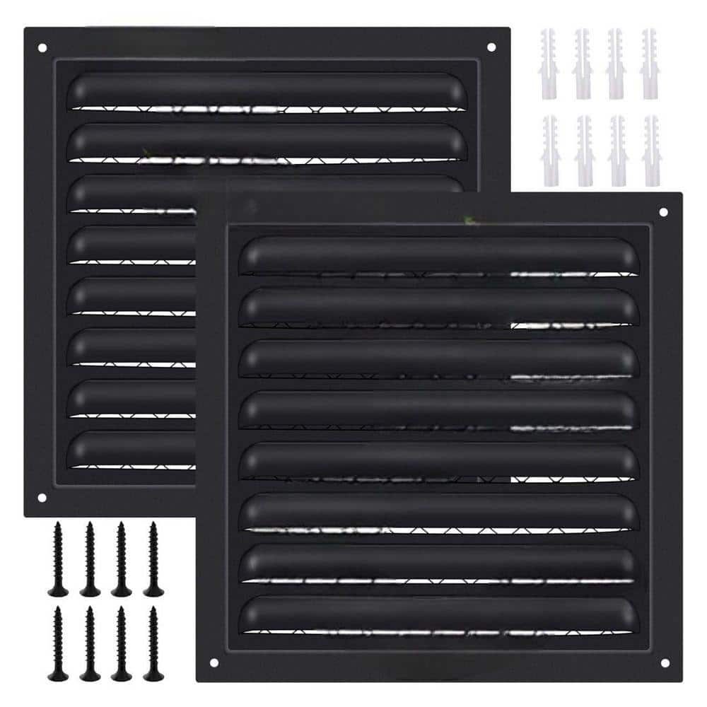 KIWDZFU 8 x 8 Metal Louver Vent Grille Black Stainless Steel Screen Mesh for Attic Garage Ceiling Ventilation (2-Pack) (1)
