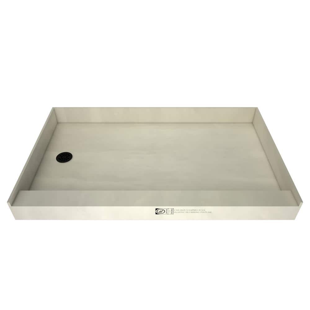 Tile Redi Redi Base 54 in. L x 37 in. W Single Threshold Alcove Shower Pan Base with Left Drain and Matte Black Drain Plate (1)