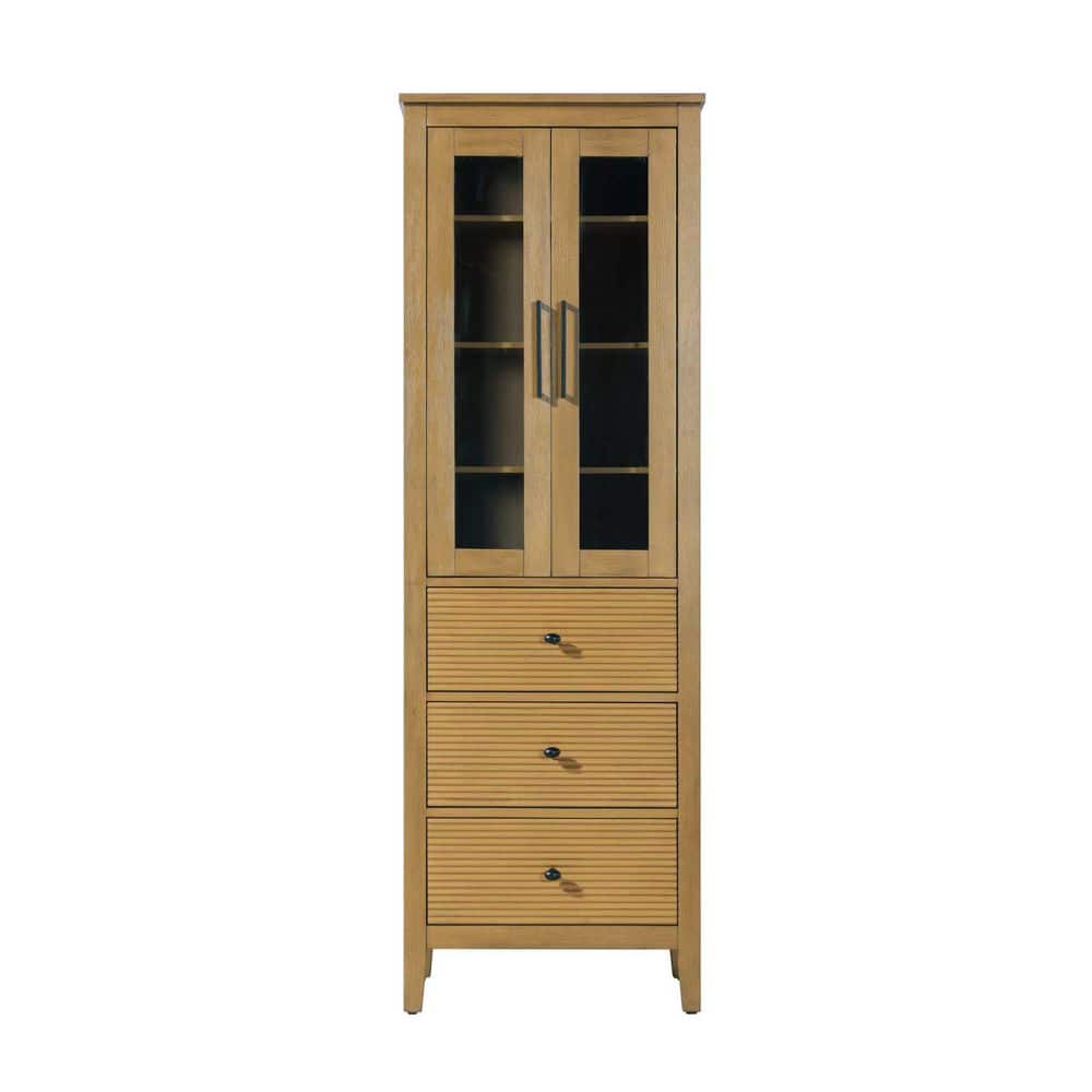TIMELESS HOME 24 in. W x 18 in. D x 72 in. H Brown Freestanding Linen Cabinet in Honey Teak (1)