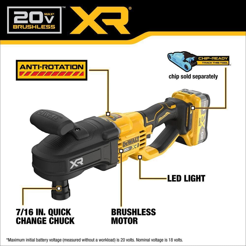 DEWALT 20V MAX XR Lithium-Ion Brushless Cordless 7/16 in. Compact Stud & Joist Drill with 8.0 Ah Battery, Charger and Kit Bag (3)