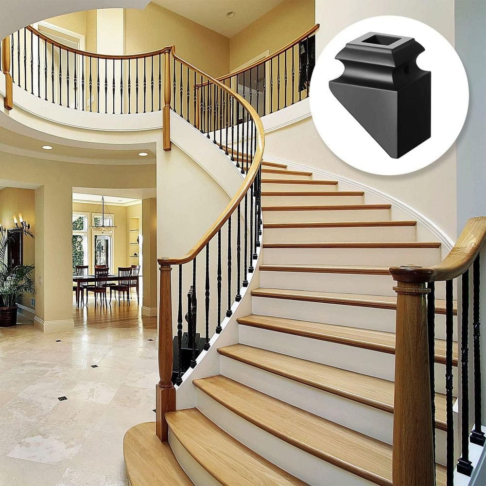 Unbranded 48 Pack 1.87 in Iron Baluster Shoes Satin Black for 1/2 Inch Square Stair Railings Secure Staircase Easy Install Modern (3)
