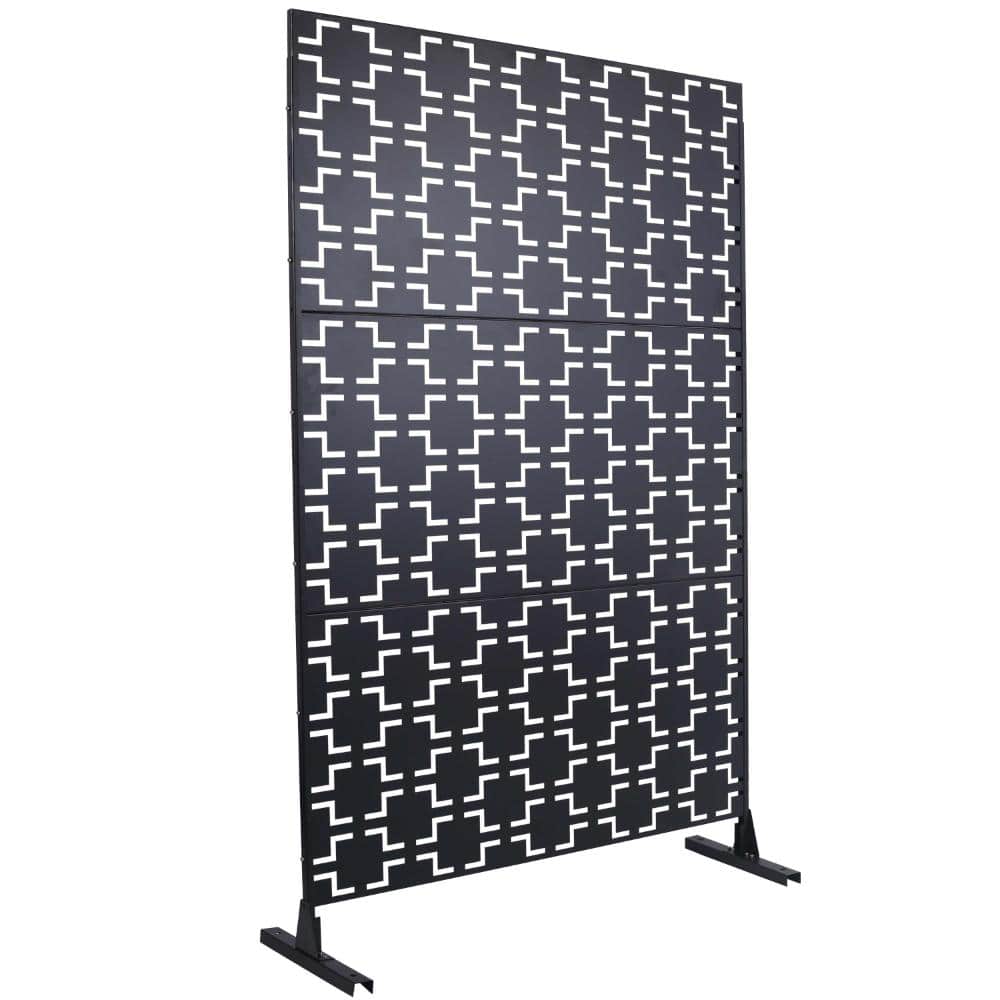 Tenleaf 48" H x 76" W Black Metal Privacy Screen with Stable Base, Privacy Fence Panels for Outdoor Freestanding (1)